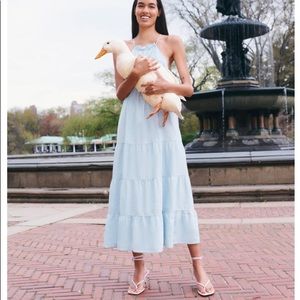 Zara Blue Linen Blend Midi Dress Cross Back Small